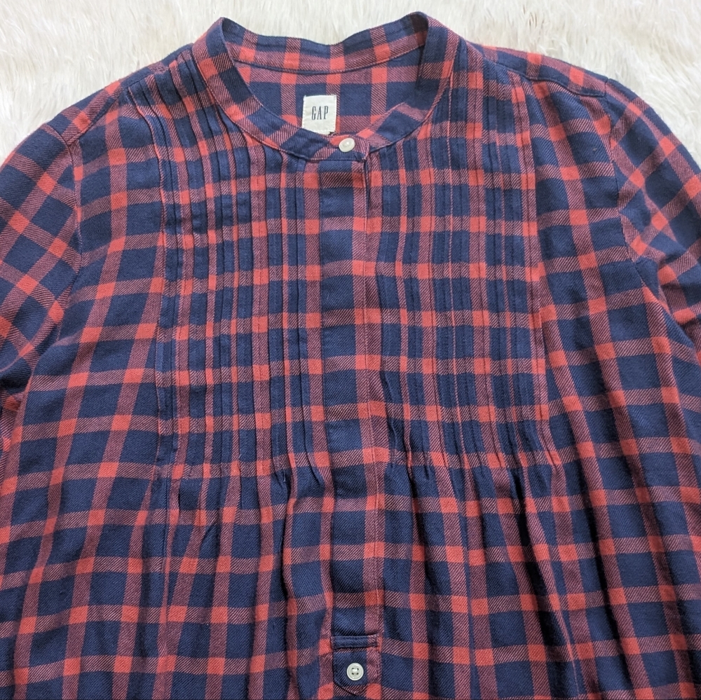 Gap Red & Blue Plaid Pintuck Popover Half Button Up Oversized Top Size XS - Picture 5 of 11